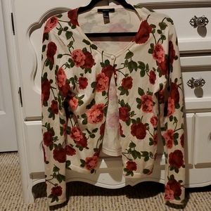 Like-new Forever 21 button up rose print sweater